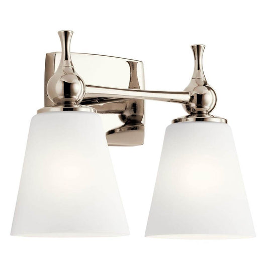 KICHLER 55091PN Cosabella 15" 2 Light Vanity Light with Etched White Glass Polished Nickel