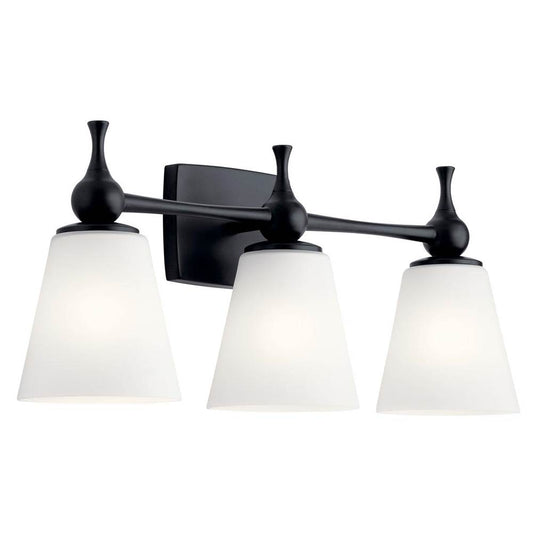 KICHLER 55092BK Cosabella 24" 3 Light Vanity Light with Etched White Glass Black