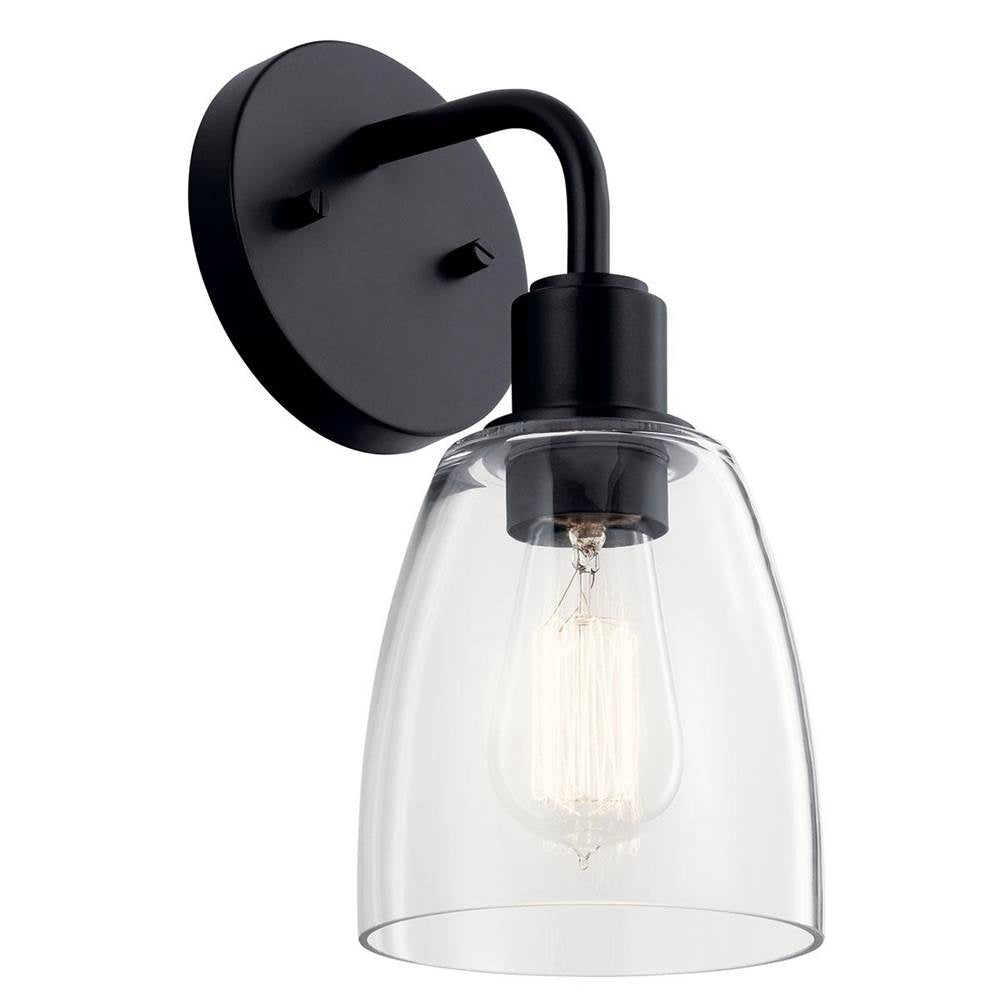 KICHLER 55100BK Meller 11" 1 Light Wall Sconce with Clear Glass Black