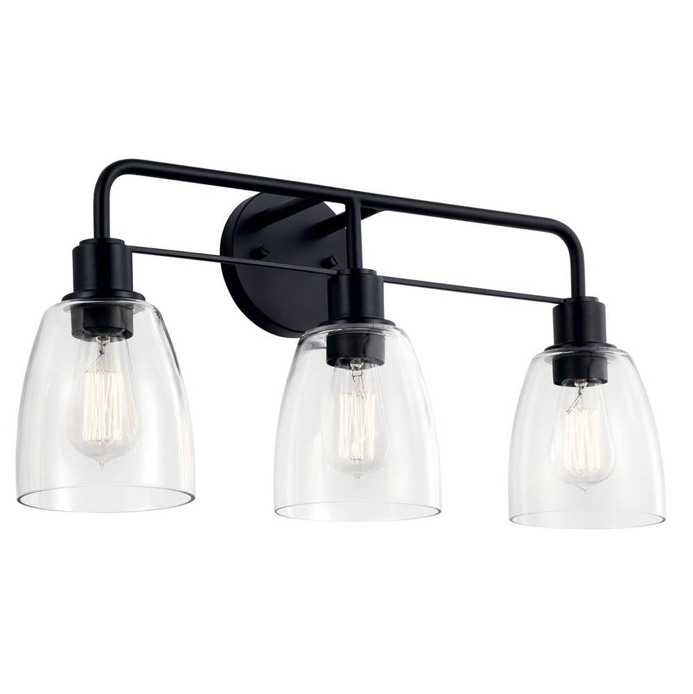 KICHLER 55102BK Meller 24" 3 Light Vanity Light with Clear Glass Black