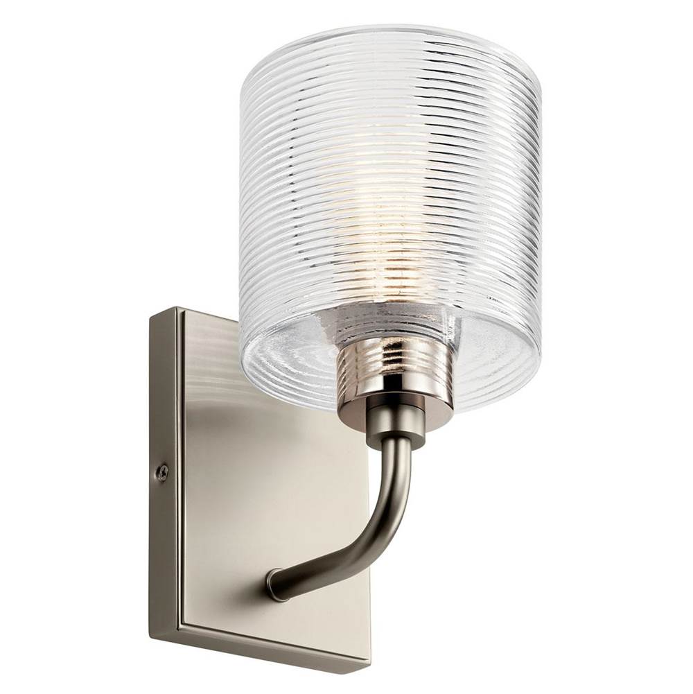 KICHLER 55105SN Harvan 9.25" 1 Light Wall Sconce with Clear Ribbed Glass Satin Nickel