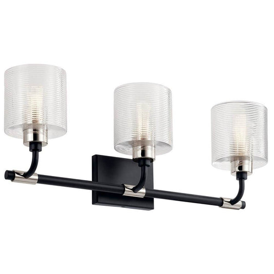 KICHLER 55107BK Harvan 25" 3 Light Vanity Light with Clear Ribbed Glass Black