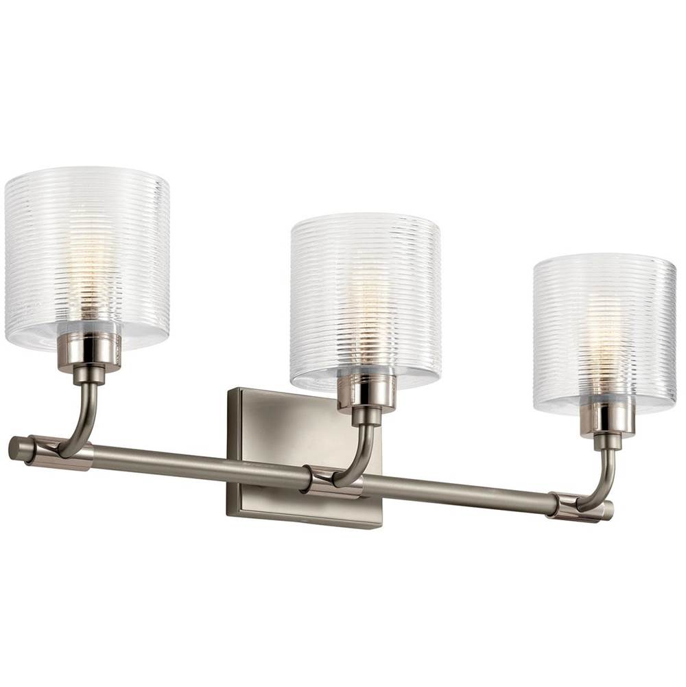 KICHLER 55107SN Harvan 25" 3 Light Vanity Light with Clear Ribbed Glass Satin Nickel