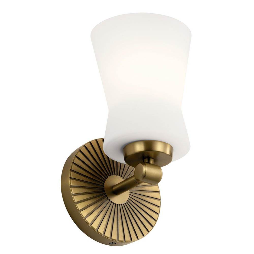 KICHLER 55115BNB Brianne 9.5" 1 Light Wall Sconce with Satin Etched Cased Opal Glass Brushed Natural Brass