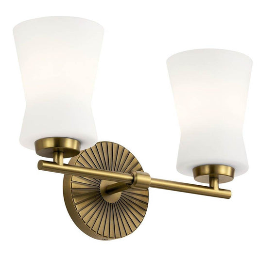KICHLER 55116BNB Brianne 14.5" 2 Light Vanity Light with Satin Etched Cased Opal Glass Brushed Natural Brass