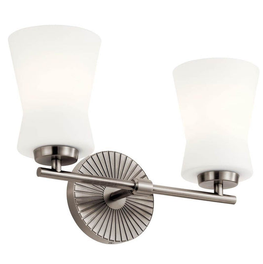 KICHLER 55116CLP Brianne 14.5" 2 Light Vanity Light with Satin Etched Cased Opal Glass Classic Pewter