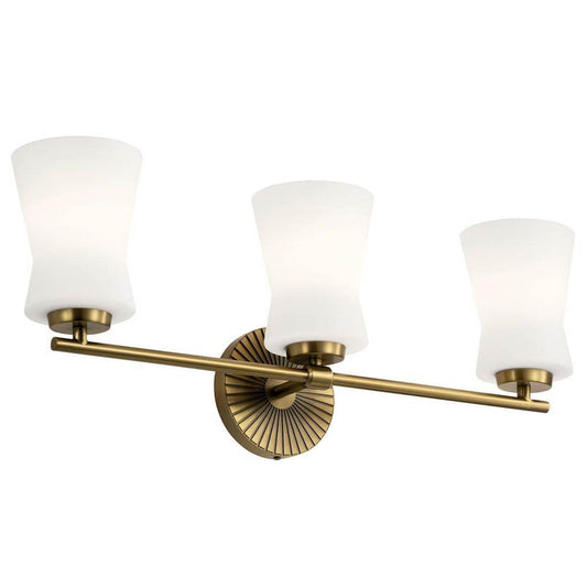 KICHLER 55117BNB Brianne 24.5" 3 Light Vanity Light with Satin Etched Cased Opal Glass Brushed Natural Brass