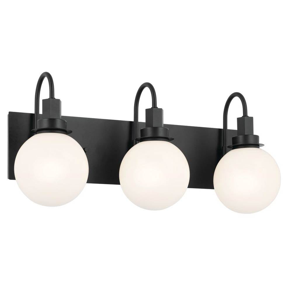 KICHLER 55151BK Hex 22.75 Inch 3 Light Vanity with Opal Glass in Black