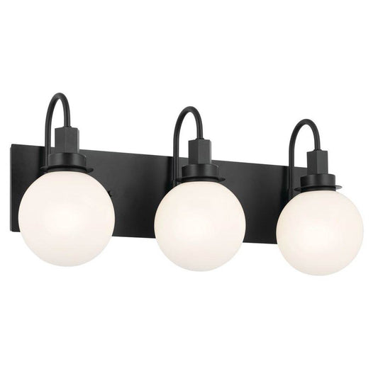 KICHLER 55151BK Hex 22.75 Inch 3 Light Vanity with Opal Glass in Black