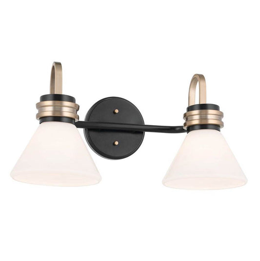 KICHLER 55154BK Farum 19.25 Inch 2 Light Vanity with Opal Glass in Black with Champagne Bronze