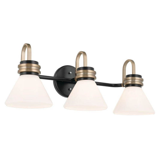 KICHLER 55155BK Farum 26 Inch 3 Light Vanity with Opal Glass in Black with Champagne Bronze