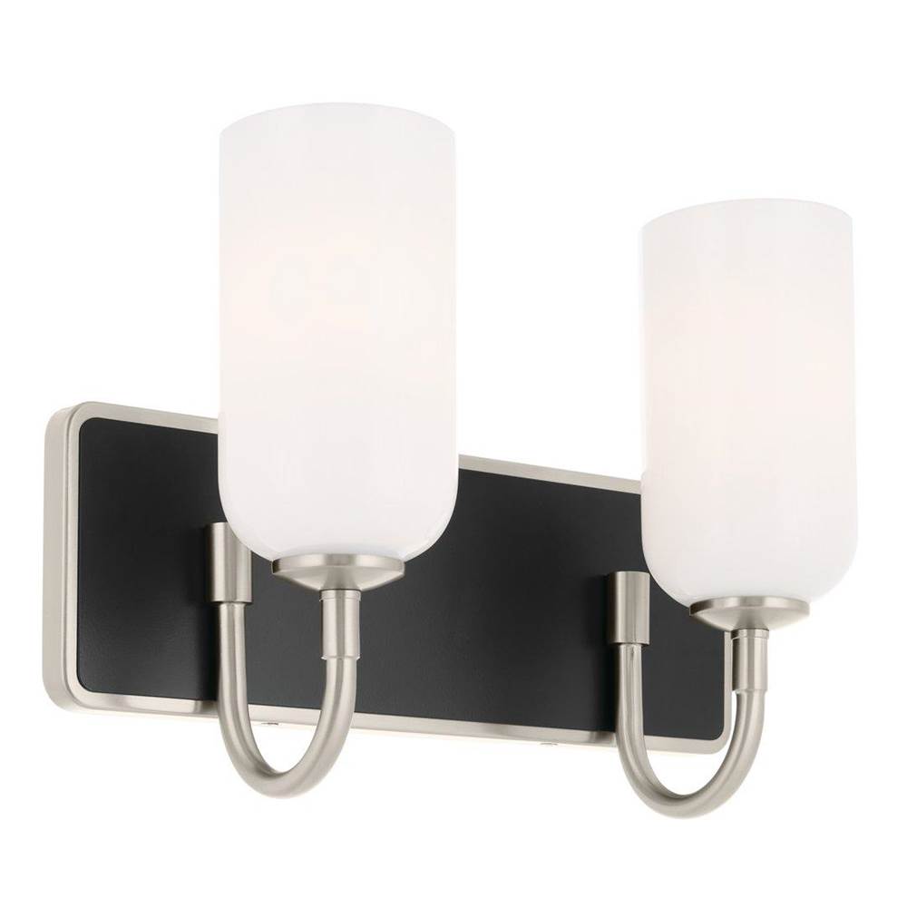 KICHLER 55162NI Solia 14.25 Inch 2 Light Vanity with Opal Glass in Brushed Nickel with Black