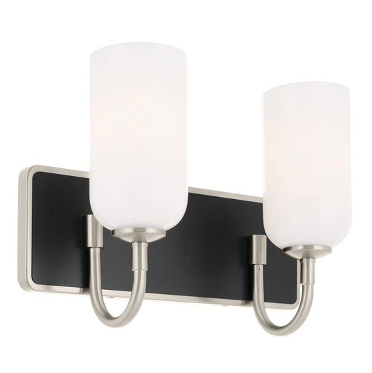 KICHLER 55162NI Solia 14.25 Inch 2 Light Vanity with Opal Glass in Brushed Nickel with Black