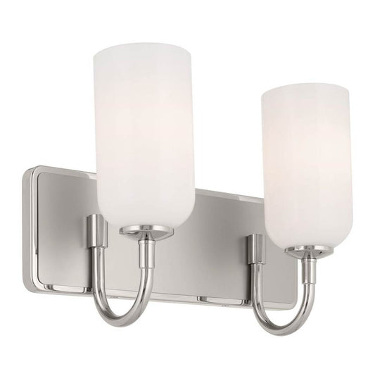 KICHLER 55162PN Solia 14.25 Inch 2 Light Vanity with Opal Glass in Polished Nickel with Stain Nickel