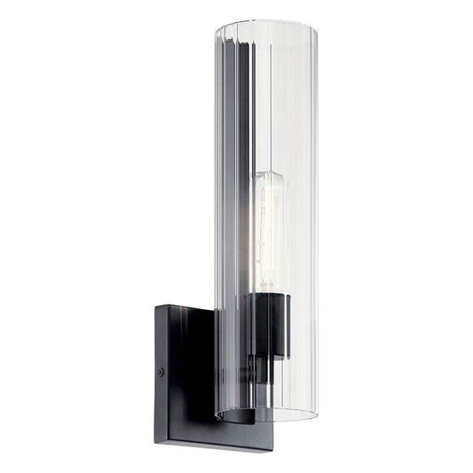 KICHLER 55165BK Jemsa 14 Inch 1 Light Wall Sconce with Clear Fluted Glass in Black