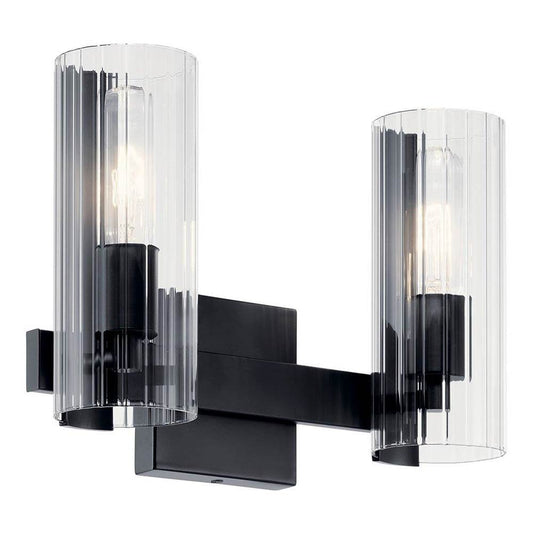 KICHLER 55167BK Jemsa 13.75 Inch 2 Light Vanity with Clear Fluted Glass in Black