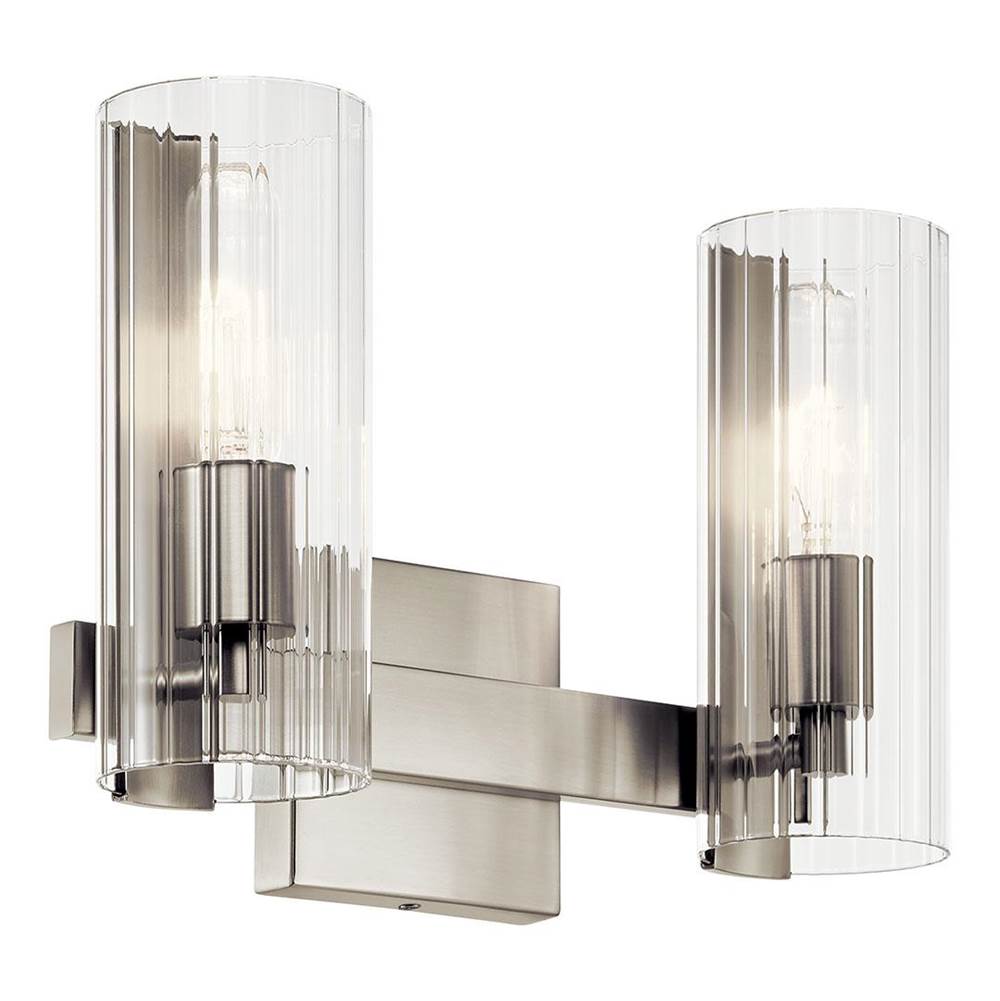 KICHLER 55167NI Jemsa 13.75 Inch 2 Light Vanity with Clear Fluted Glass in Brushed Nickel