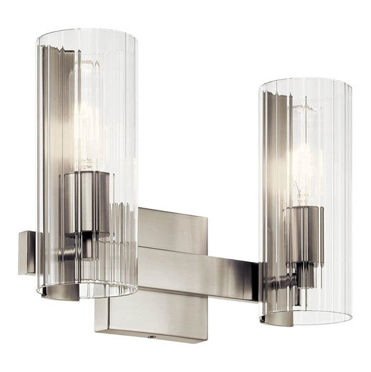 KICHLER 55167NI Jemsa 13.75 Inch 2 Light Vanity with Clear Fluted Glass in Brushed Nickel