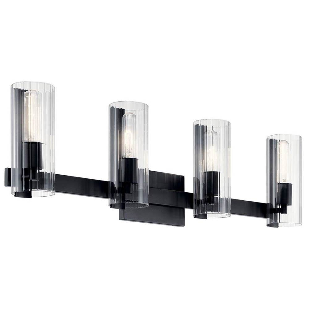 KICHLER 55169BK Jemsa 32 Inch 4 Light Vanity with Clear Fluted Glass in Black