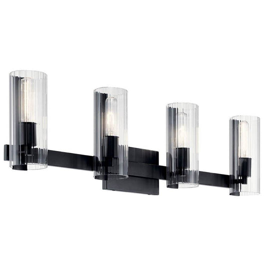 KICHLER 55169BK Jemsa 32 Inch 4 Light Vanity with Clear Fluted Glass in Black