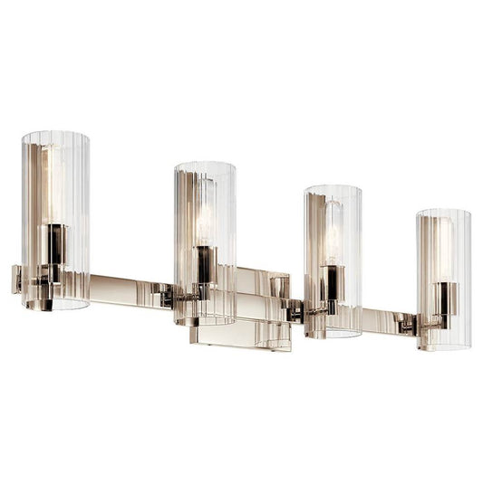 KICHLER 55169PN Jemsa 32 Inch 4 Light Vanity with Clear Fluted Glass in Polished Nickel