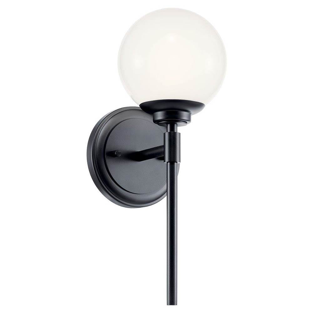 KICHLER 55170BK Benno 13.75 Inch 1 Light Wall Sconce with Opal Glass in Black