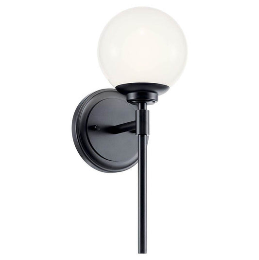 KICHLER 55170BK Benno 13.75 Inch 1 Light Wall Sconce with Opal Glass in Black