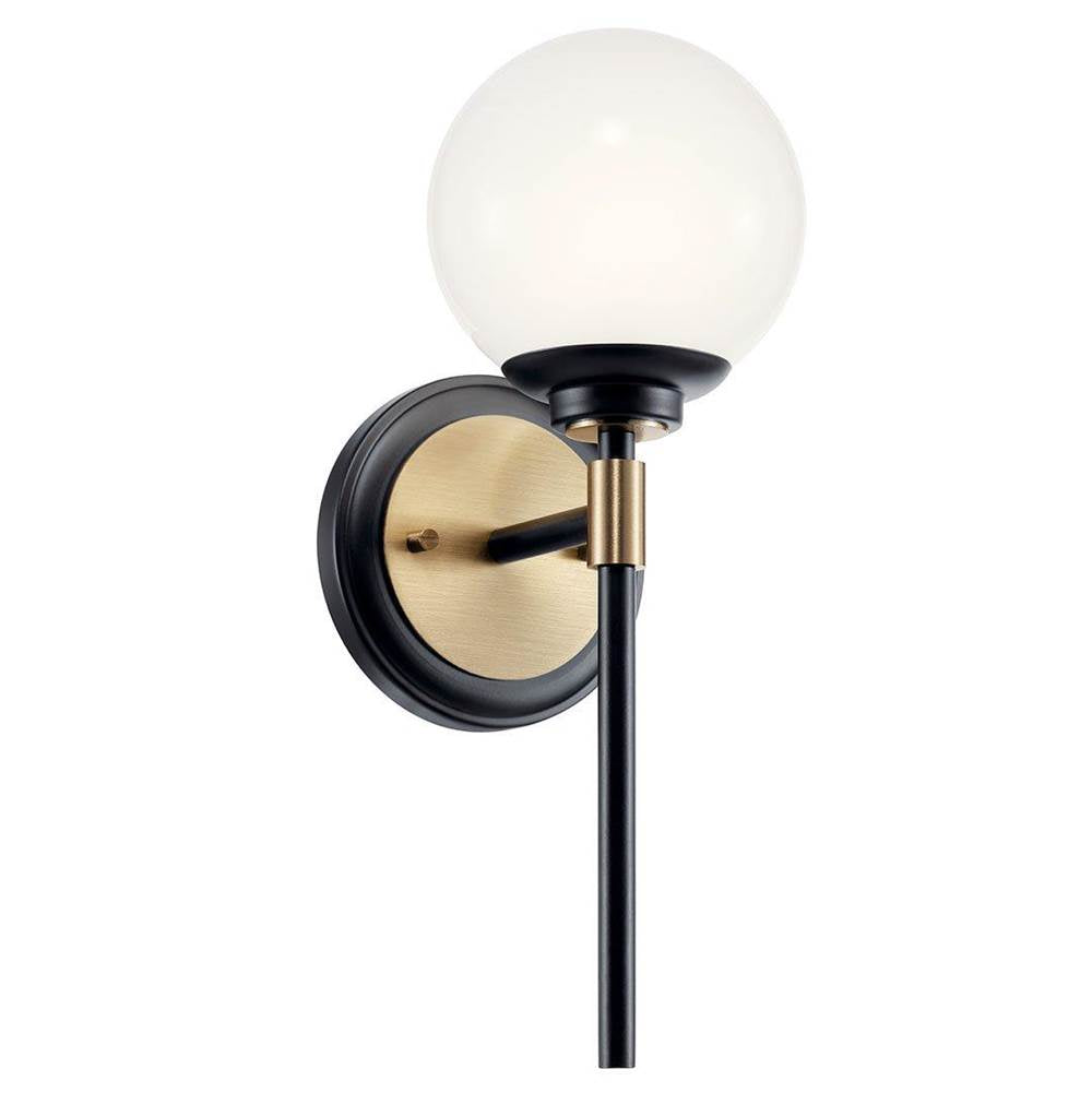 KICHLER 55170BKCPZ Benno 13.75 Inch 1 Light Wall Sconce with Opal Glass in Black and Champagne Bronze