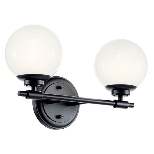 KICHLER 55171BK Benno 14.75 Inch 2 Light Vanity with Opal Glass in Black