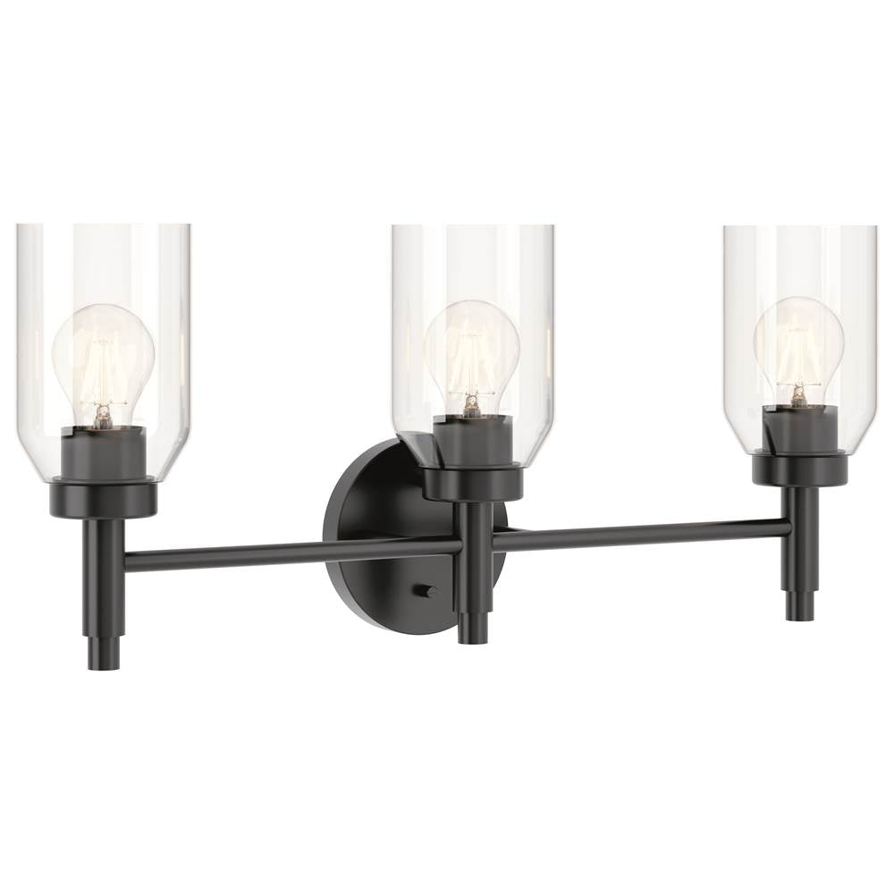 KICHLER 55185BK Madden 24 Inch 3 Light Vanity with Clear Glass in Black