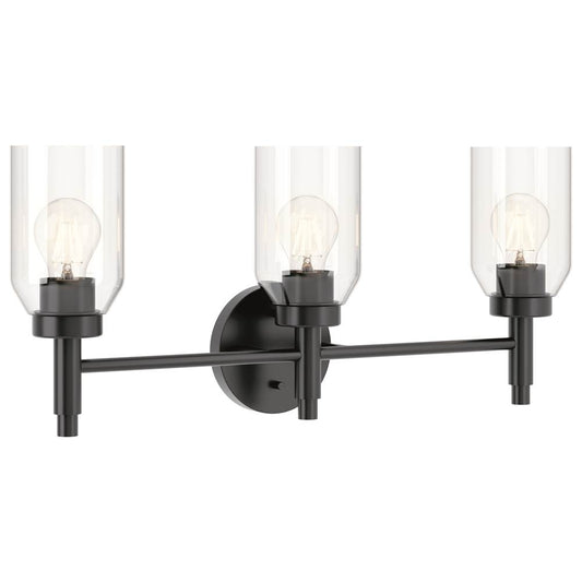KICHLER 55185BK Madden 24 Inch 3 Light Vanity with Clear Glass in Black