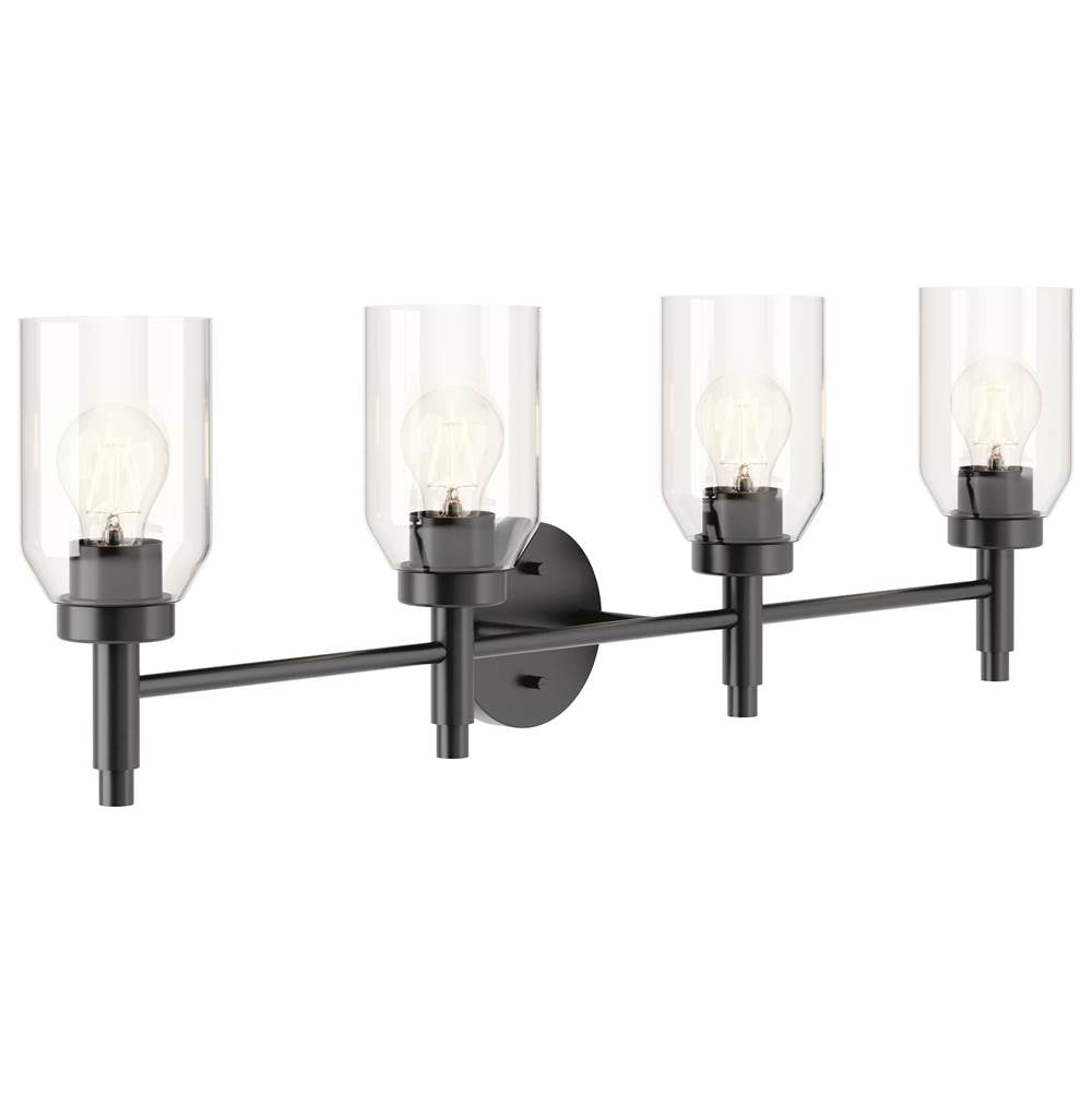KICHLER 55186BK Madden 34 Inch 4 Light Vanity with Clear Glass in Black