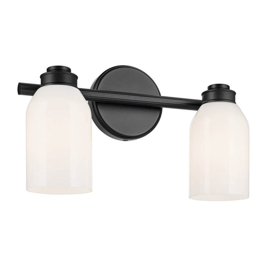 KICHLER 55201BK Shae 15" 2-Light Vanity Light with White Opal Glass in Black