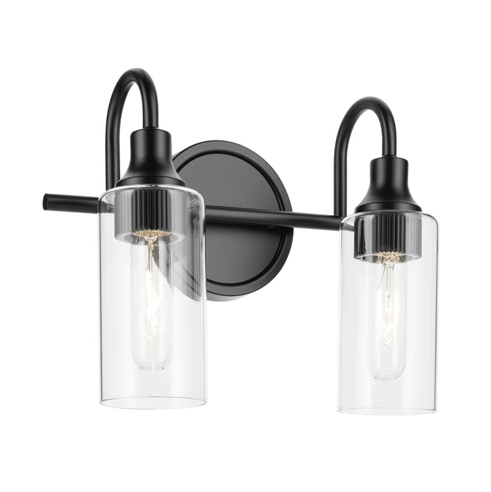 KICHLER 55210BK Kavi 12.5" 2-Light Vanity Light with Clear Glass in Black