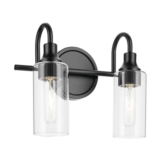 KICHLER 55210BK Kavi 12.5" 2-Light Vanity Light with Clear Glass in Black