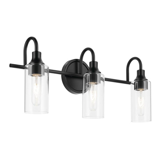 KICHLER 55211BK Kavi 23" 3-Light Vanity Light with Clear Glass in Black