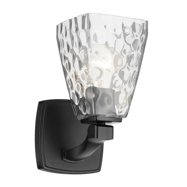 KICHLER 55214BKWTR Marant 9.5" 1-Light Wall Sconce With Clear Water Glass In Black