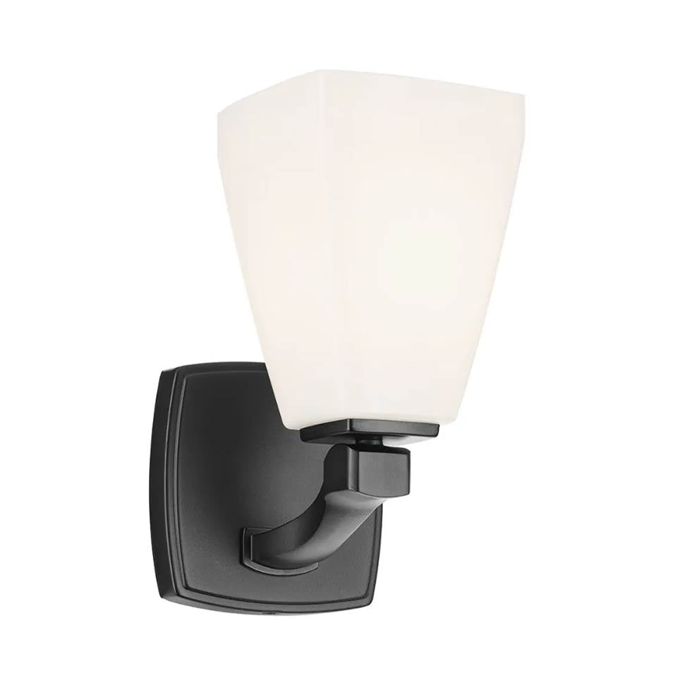 KICHLER 55214BK Marant 9.5" 1-Light Wall Sconce With Opal Glass In Black