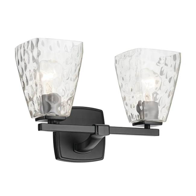 KICHLER 55215BKWTR Marant 14.25" 2-Light Vanity Light With Clear Water Glass In Black