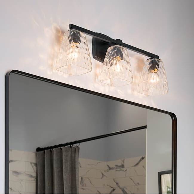 KICHLER 55216BKWTR Marant 23.75" 3-Light Vanity Light With Clear Water Glass In Black