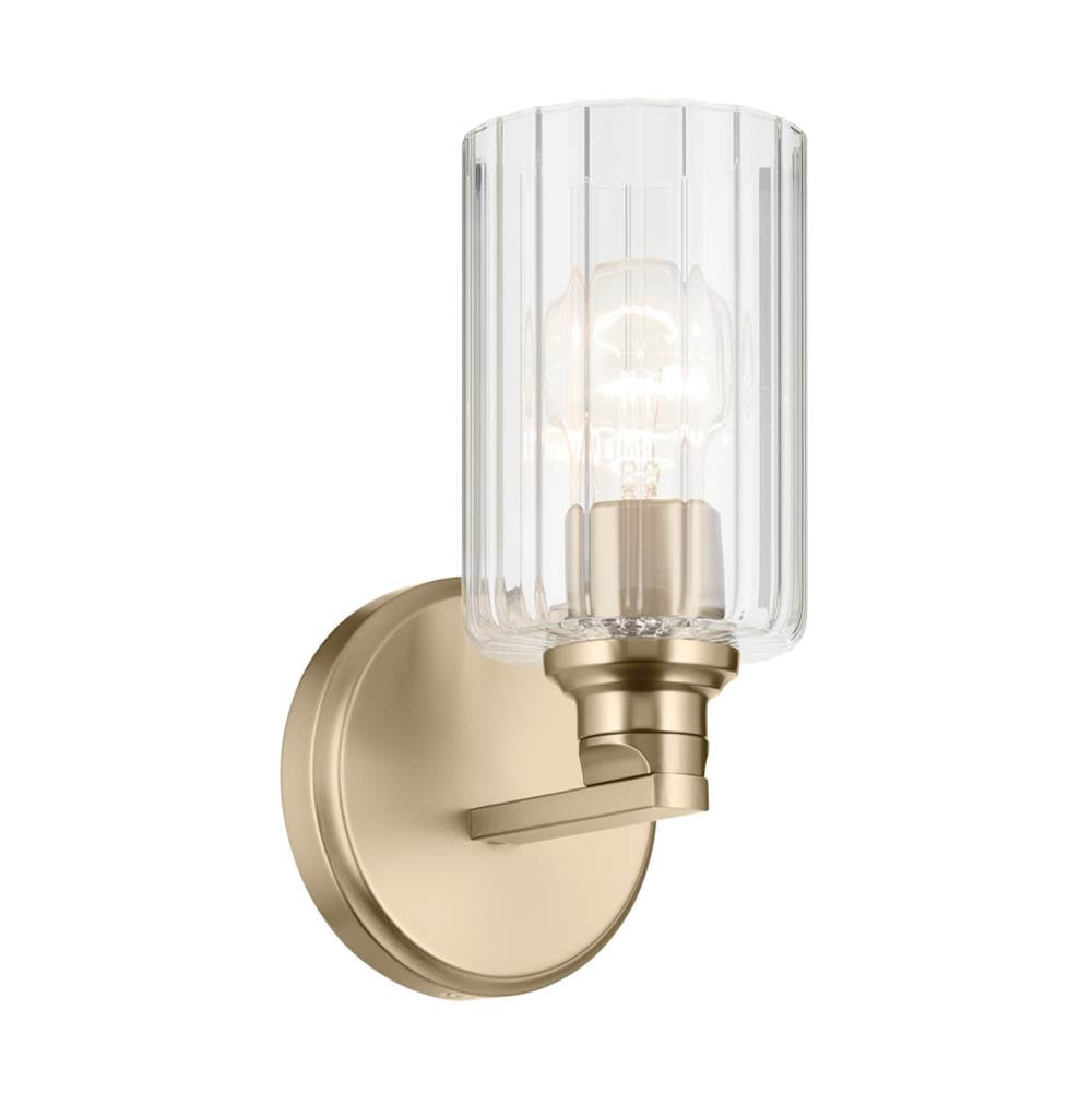 KICHLER 55224CPZFLU Gioe 9.5" 1-Light Wall Sconce with Clear Fluted Glass in Champagne Bronze