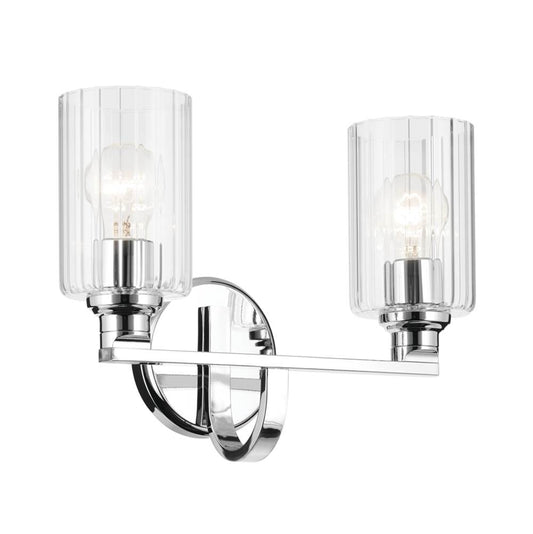 KICHLER 55225CHFLU Gioe 14.25" 2-Light Vanity Light with Clear Fluted Glass in Chrome