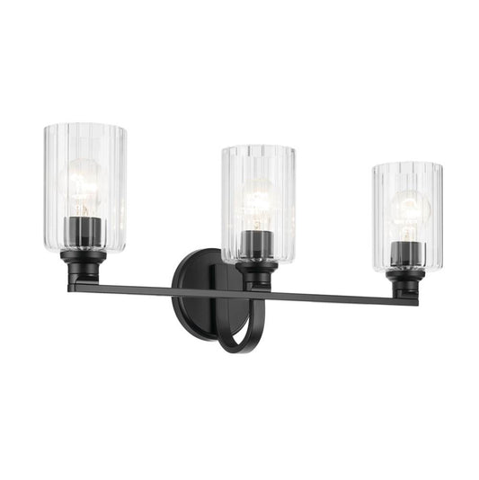 KICHLER 55226BKFLU Gioe 24.25" 3-Light Vanity Light with Clear Fluted Glass in Black