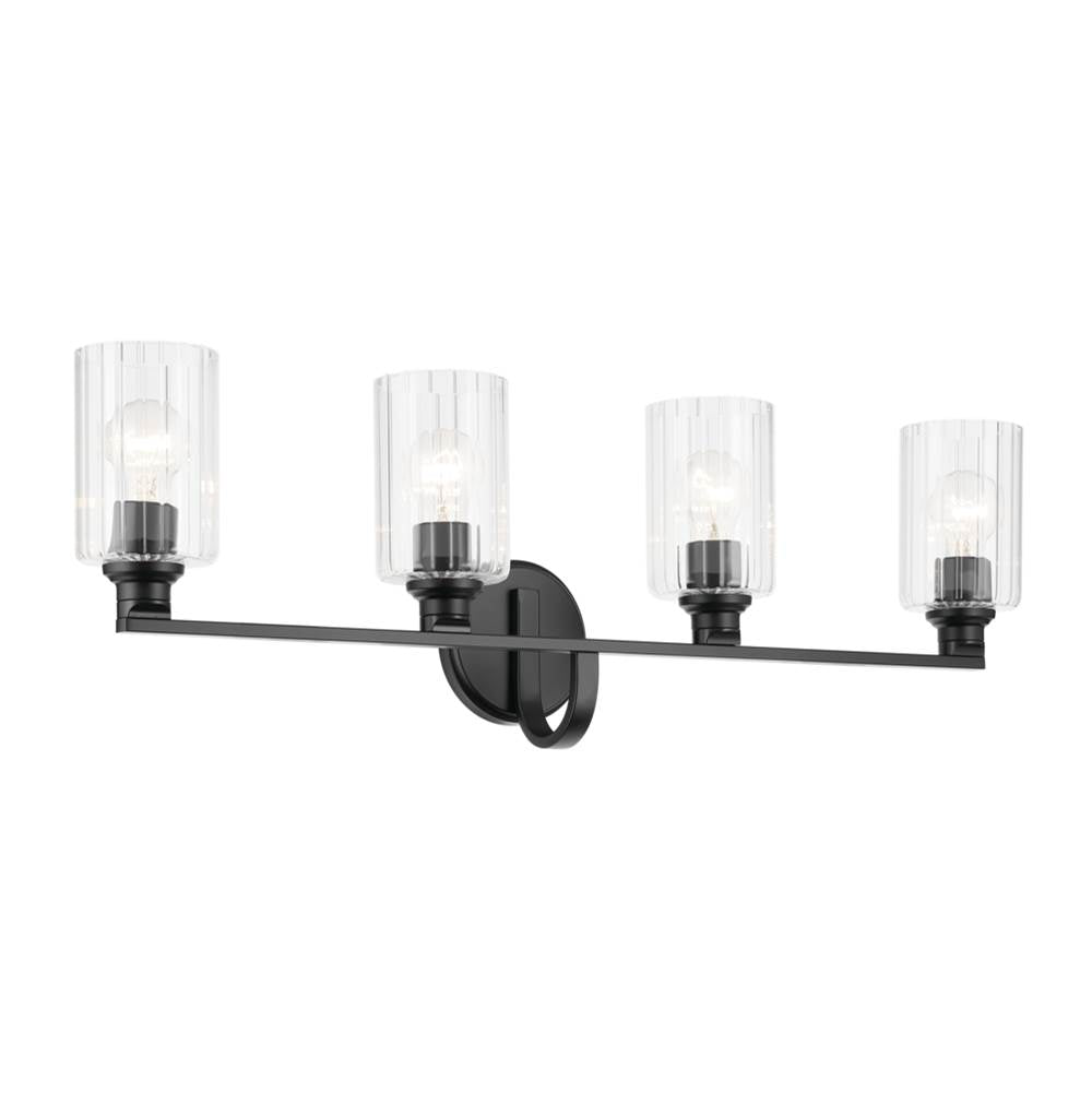 KICHLER 55227BKFLU Gioe 32.25" 4-Light Vanity Light with Clear Fluted Glass in Black