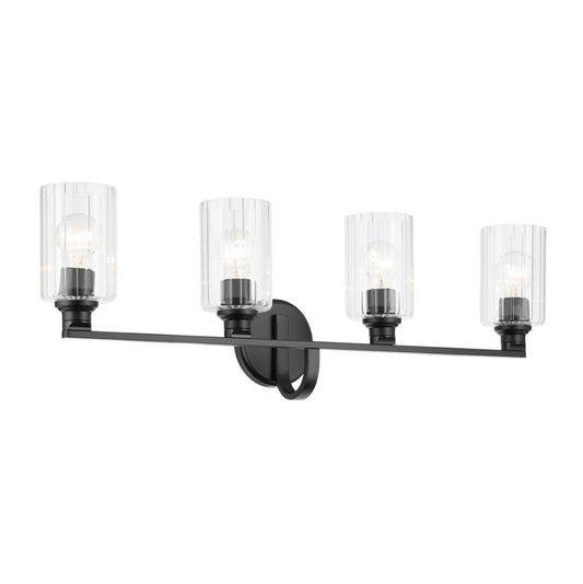KICHLER 55227BKFLU Gioe 32.25" 4-Light Vanity Light with Clear Fluted Glass in Black