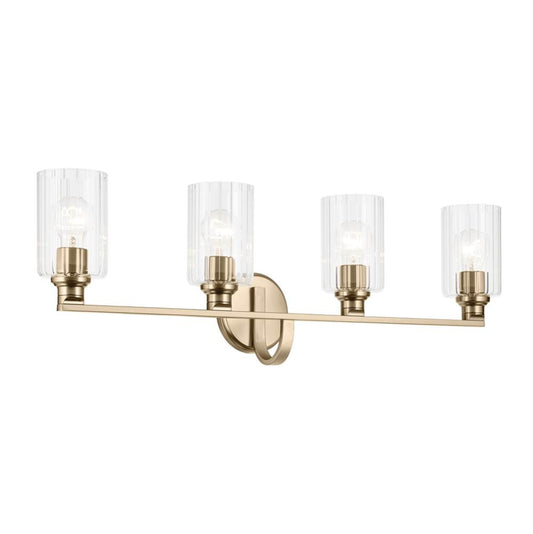KICHLER 55227CPZFLU Gioe 32.25" 4-Light Vanity Light with Clear Fluted Glass in Champagne Bronze