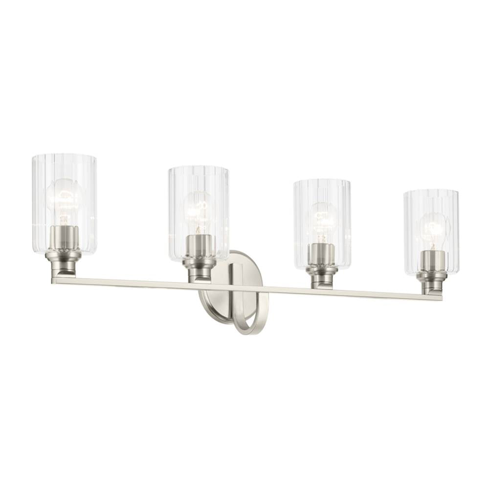 KICHLER 55227NIFLU Gioe 32.25" 4-Light Vanity Light with Clear Fluted Glass in Brushed Nickel