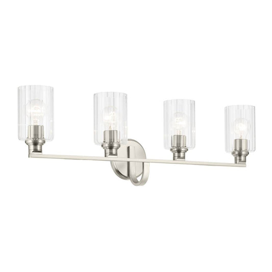 KICHLER 55227NIFLU Gioe 32.25" 4-Light Vanity Light with Clear Fluted Glass in Brushed Nickel