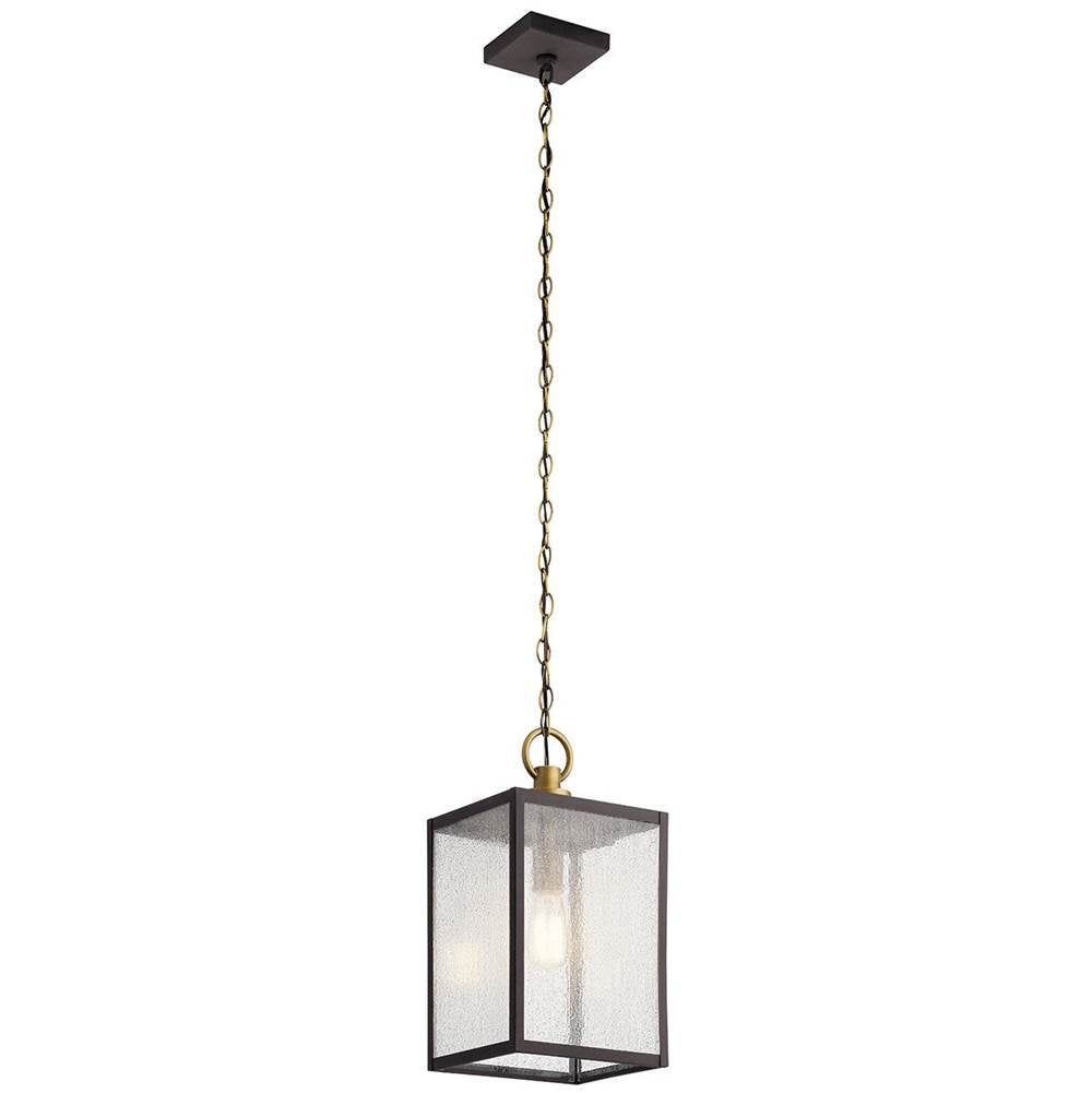 KICHLER 59008WZC Lahden 17.25" 1 Light Outdoor Convertible Pendant/Semi Flush with Clear Seeded Glass in Weathered Zinc