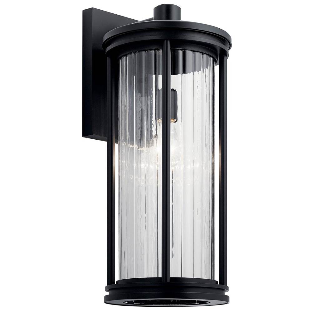 KICHLER 59024BK Barras 20" 1 Light Outdoor Wall Light with Clear Ribbed Glass in Black
